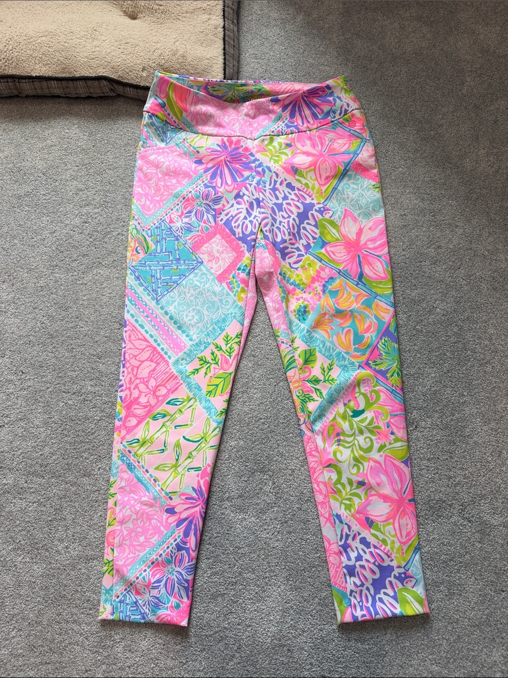Women’s lily Pulitzer Floral Patchwork work Leggings - Pink Multi